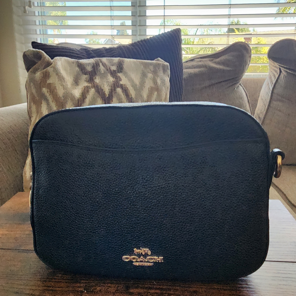Coach Black Pebbled Leather Messenger with Gold-Tone Logo